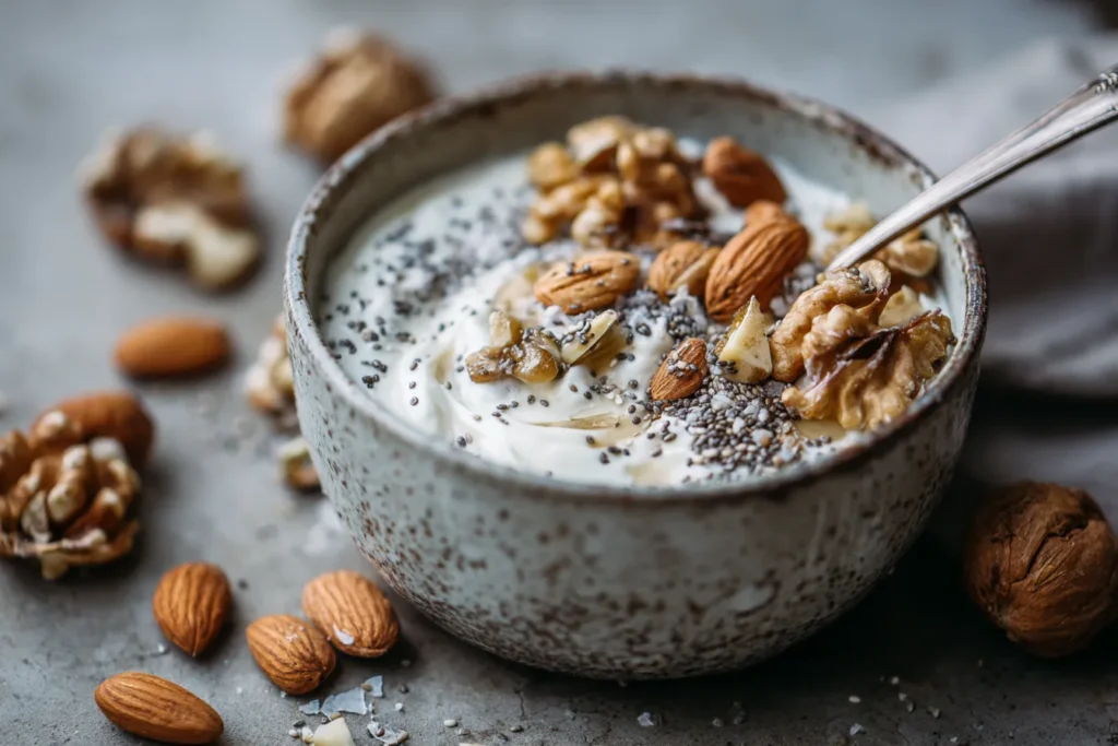 3. Tazón de Yogur Griego con Nueces y Semillas
